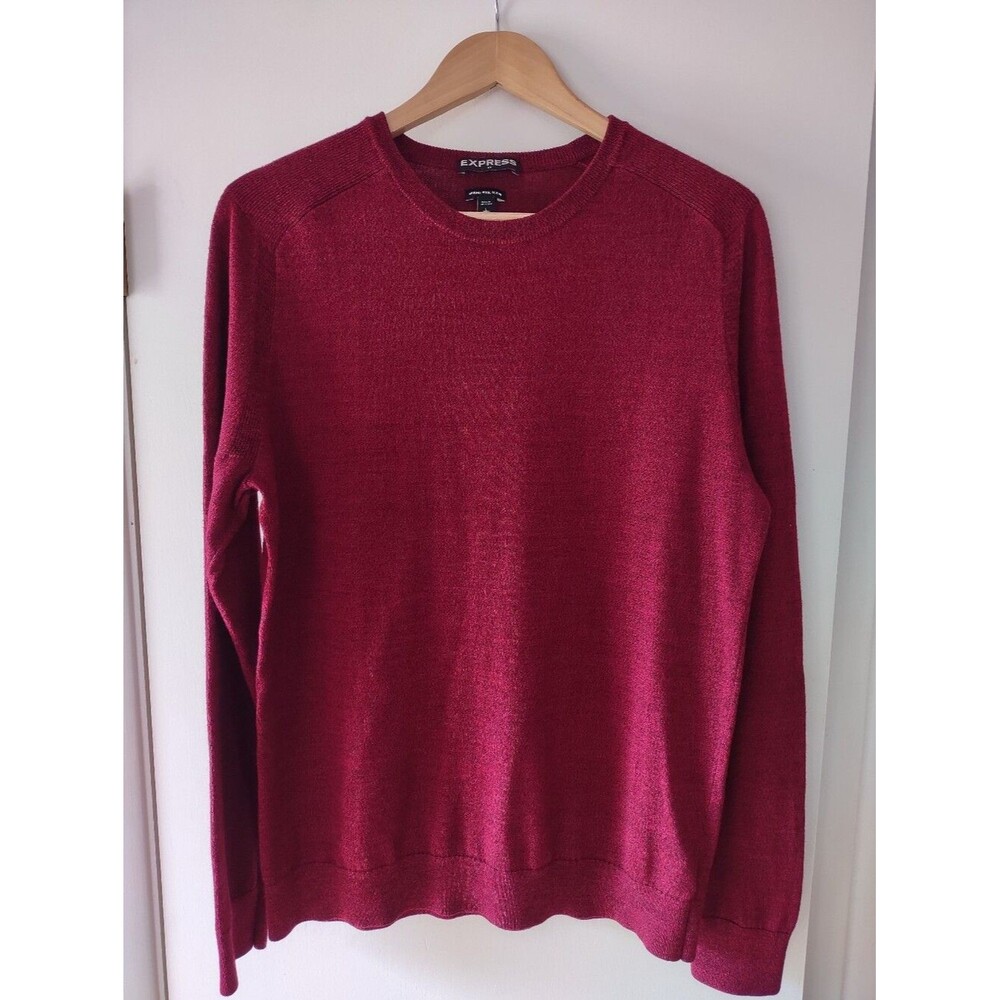 Express Merino Wool Blend Sweater Mens M Burgundy Crew Neck Heather Knit